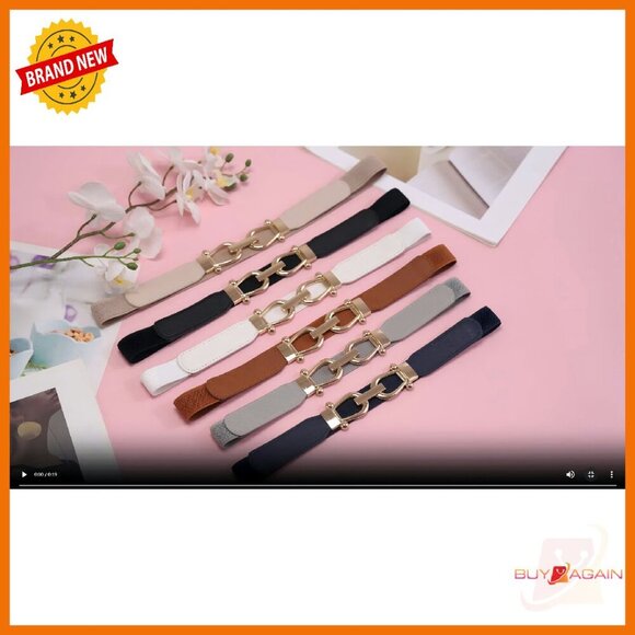 Skinny Elastic Waist Belt Stretchy Thin Gold Buckle for Jeans Dress - Picture 7 of 7